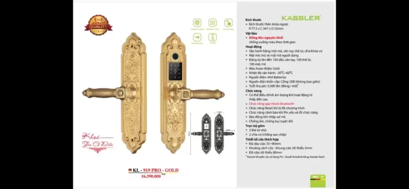 Khóa Đại Sảnh Kassler KL-919 Pro Gold 10 Khóa Đại Sảnh Kassler KL-919 Pro Gold