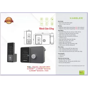 Khóa cửa cổng Kassler KL-579 CNC SILVER GREY REMOTE + WIFI