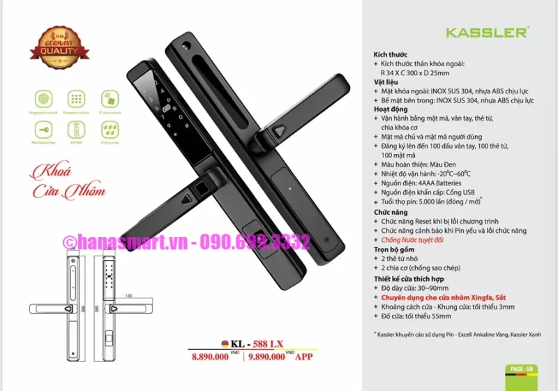 Khóa cửa nhôm Kassler KL-588 LX BLACK APP tiêu chuẩn Đức 14 Khóa cửa nhôm Kassler KL-588 LX BLACK APP
