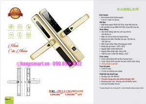 Khóa cửa nhôm Kassler KL-599 LX CHAMPAGNE