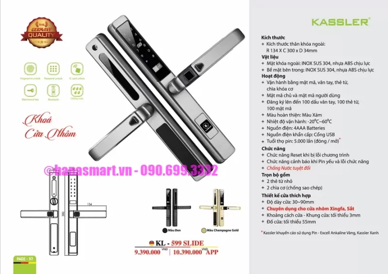 Khóa cửa nhôm Kassler KL-599 SLIDE BLACK APP tiêu chuẩn Đức 10 Khóa cửa nhôm Kassler KL-599 SLIDE BLACK APP