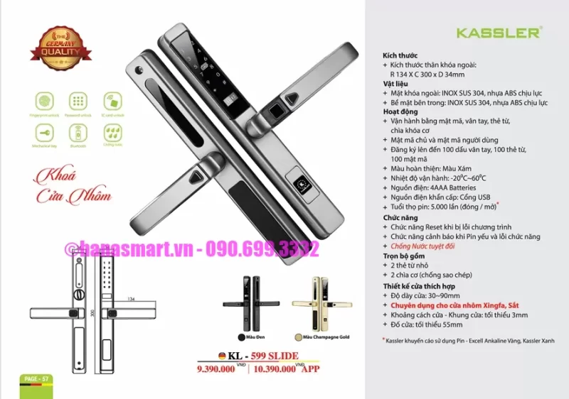 Khóa cửa nhôm Kassler KL-599 SLIDE CHAMPAGNE GOLD APP tiêu chuẩn Đức 10 Khóa cửa nhôm Kassler KL-599 SLIDE CHAMPAGNE GOLD APP