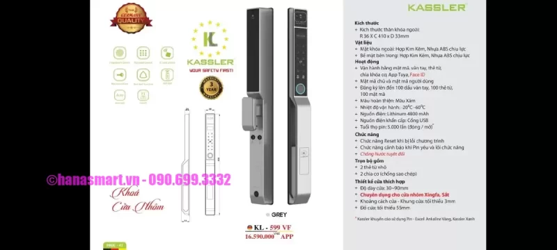 Khóa cửa nhôm Kassler KL-599 VF GREY tiêu chuẩn Đức 15 Khóa cửa nhôm Kassler KL-599 VF GREY