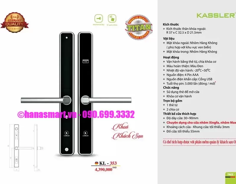 Khóa điện tử khách sạn Kassler KL-353