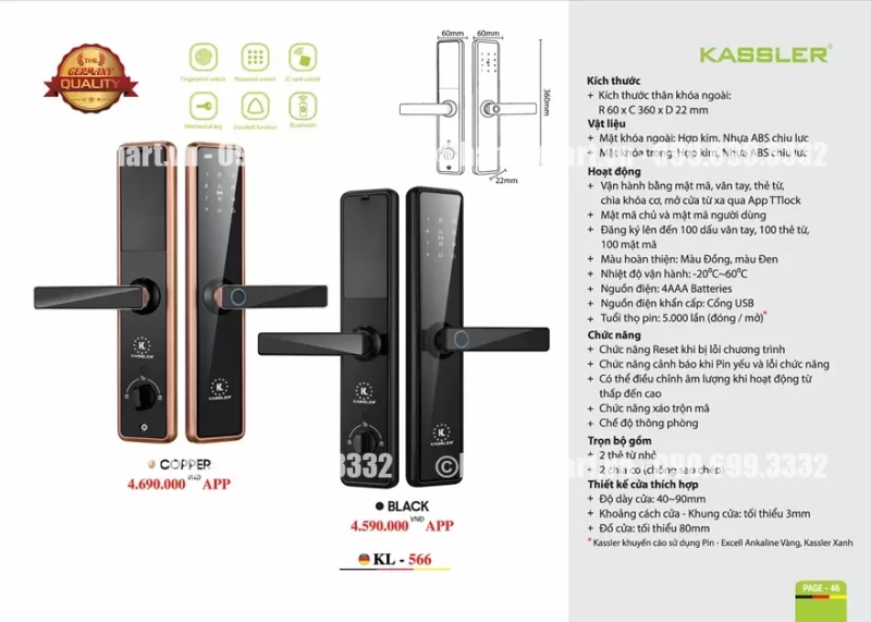 Khóa thông minh Kassler KL-566 COPPER tiêu chuẩn Đức 15 Khóa thông minh Kassler KL-566 COPPER