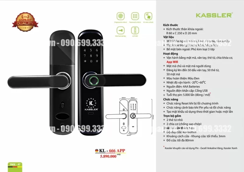 Khóa thông minh Kassler KL-666 APP 15 Khóa thông minh Kassler KL-666 APP