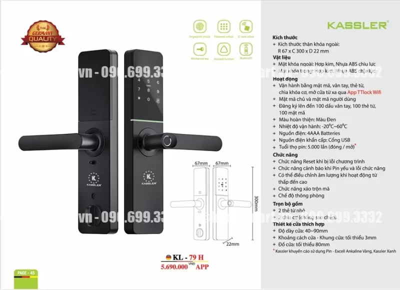 Khóa thông minh Kassler KL-79H tiêu chuẩn Đức 19 Khóa thông minh Kassler KL-79H
