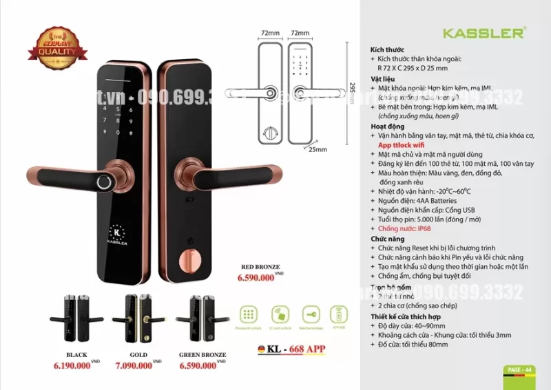 Khóa vân tay Kassler KL-668 APP BLACK tiêu chuẩn Đức 17 Khóa vân tay Kassler KL-668 APP BLACK