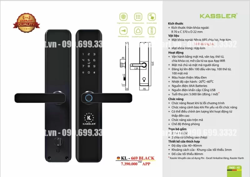 Khóa vân tay Kassler KL-669 Black
