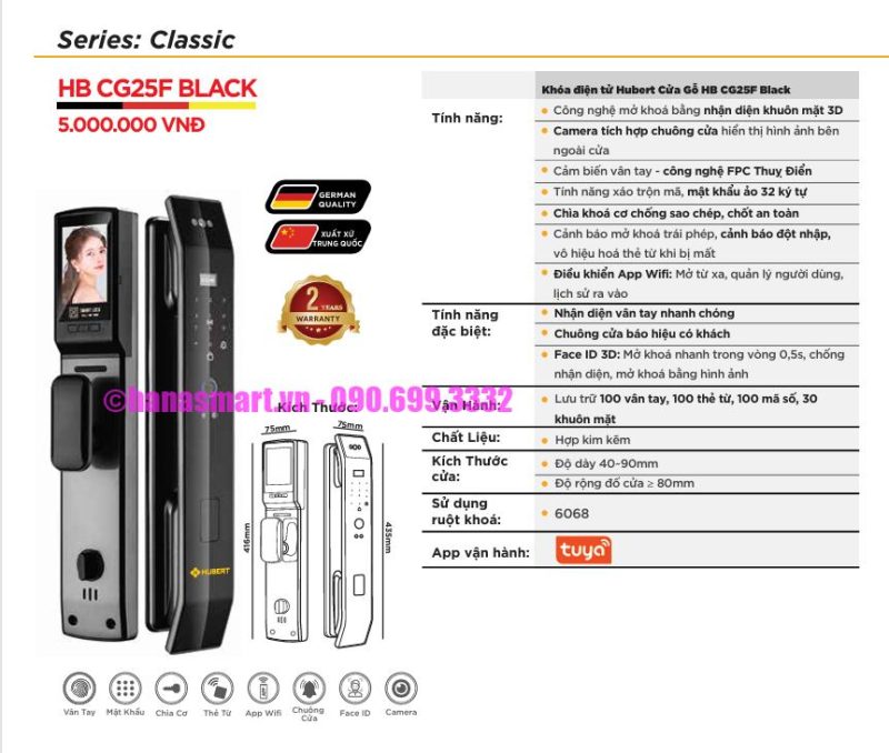 Khóa vân tay cửa gỗ HUBERT HB CG25F BLACK App tiêu chuẩn Đức 17 Khóa vân tay cửa gỗ HUBERT HB CG25F BLACK