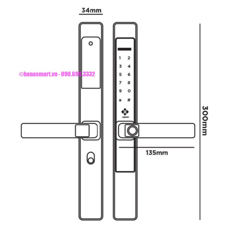 Khóa vân tay cửa nhôm HUBERT HB CN39 SILVER GRAY