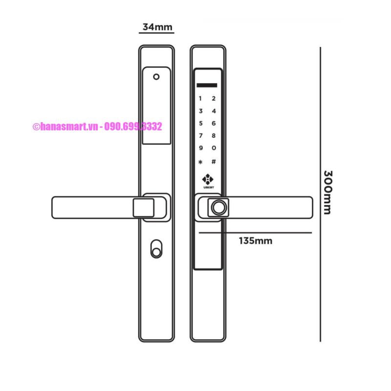 Khóa vân tay cửa nhôm HUBERT HB CN68 ROUGH BLACK