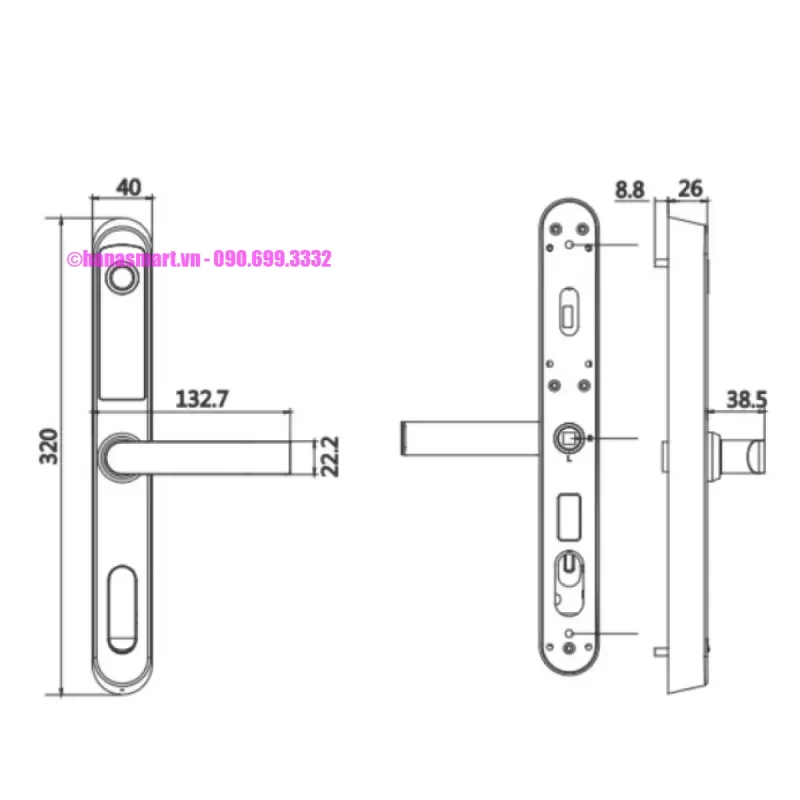 Khóa vân tay cửa nhôm Kassler KL-599 RG