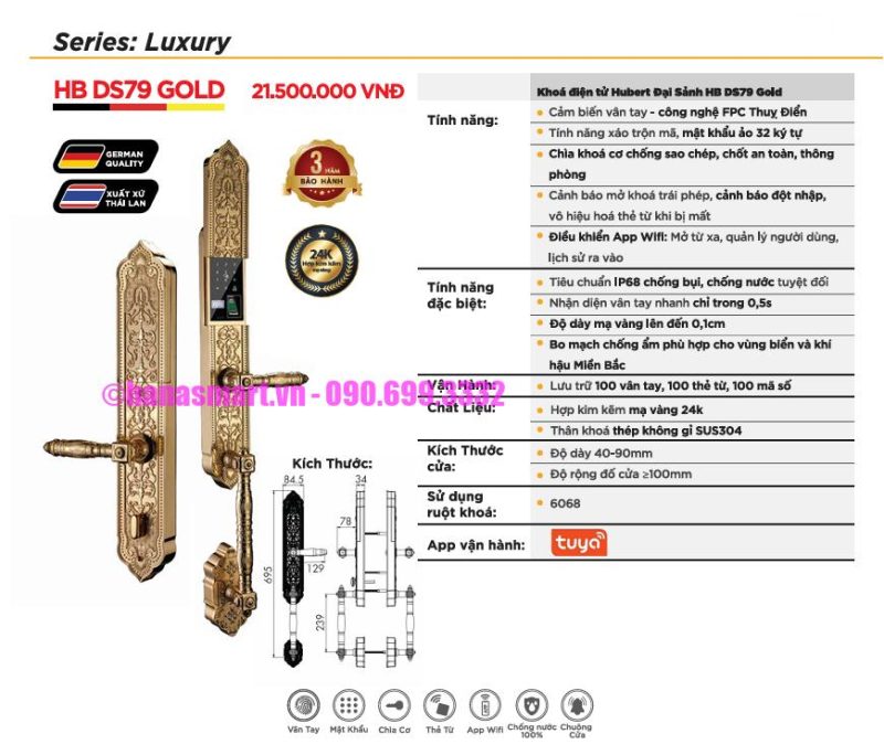 Khóa vân tay đại sảnh HUBERT HB DS79 GOLD App tiêu chuẩn Đức 16 Khóa vân tay đại sảnh HUBERT HB DS79 GOLD