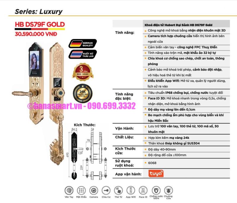 Khóa vân tay đại sảnh HUBERT HB DS79F GOLD App tiêu chuẩn Đức 10 Khóa vân tay đại sảnh HUBERT HB DS79F GOLD
