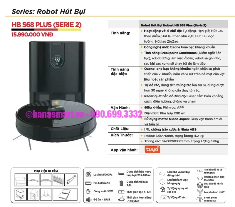 Robot Hút Bụi HUBERT HB S68 PLUS (SERIE 2)