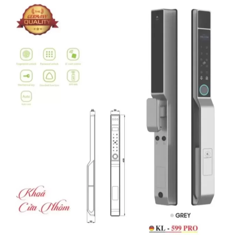 Khóa cửa nhôm Kassler KL-599 PRO GREY tiêu chuẩn Đức - khoa cua nhom kassler kl 599 pro grey tieu chuan duci