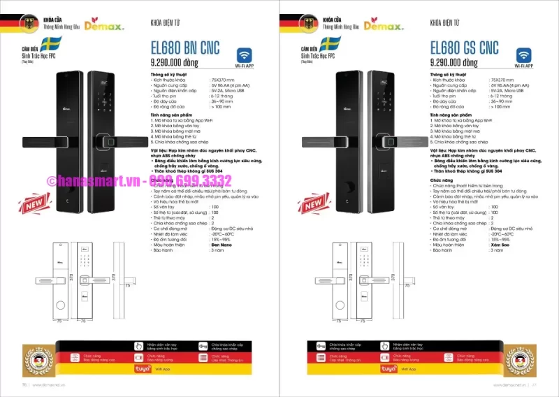 Khóa thông minh DEMAX EL680 BN CNC tiêu chuẩn Đức
