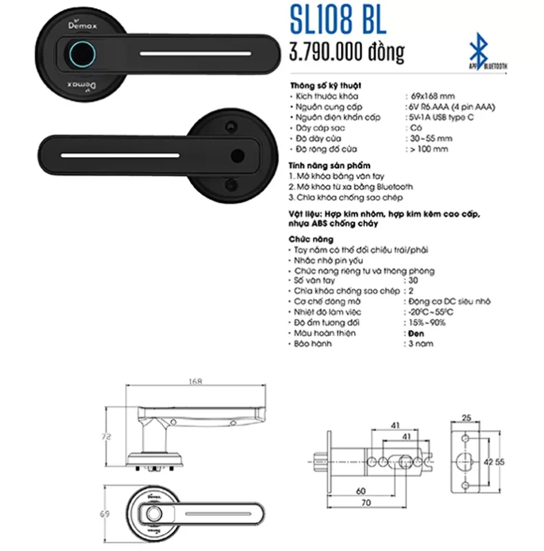 Khóa vân tay DEMAX SL108 BL APP tiêu chuẩn Đức 15 Khóa vân tay DEMAX SL108 BL APP tiêu chuẩn Đức