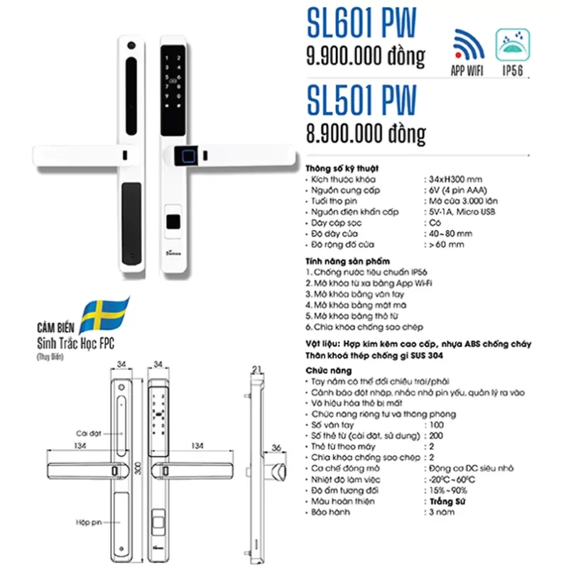 Khóa vân tay DEMAX SL601 PW APP WIFI tiêu chuẩn Đức 19 Khóa vân tay DEMAX SL601 PW APP WIFI tiêu chuẩn Đức
