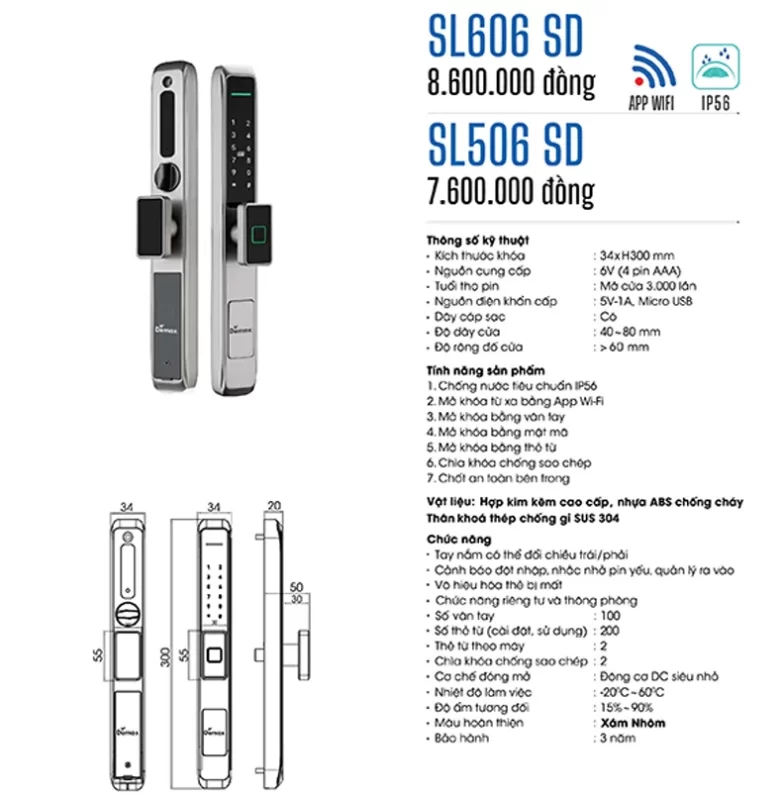 Khóa vân tay DEMAX SL606 SD APP WIFI tiêu chuẩn Đức 17 Khóa vân tay DEMAX SL606 SD APP WIFI tiêu chuẩn Đức