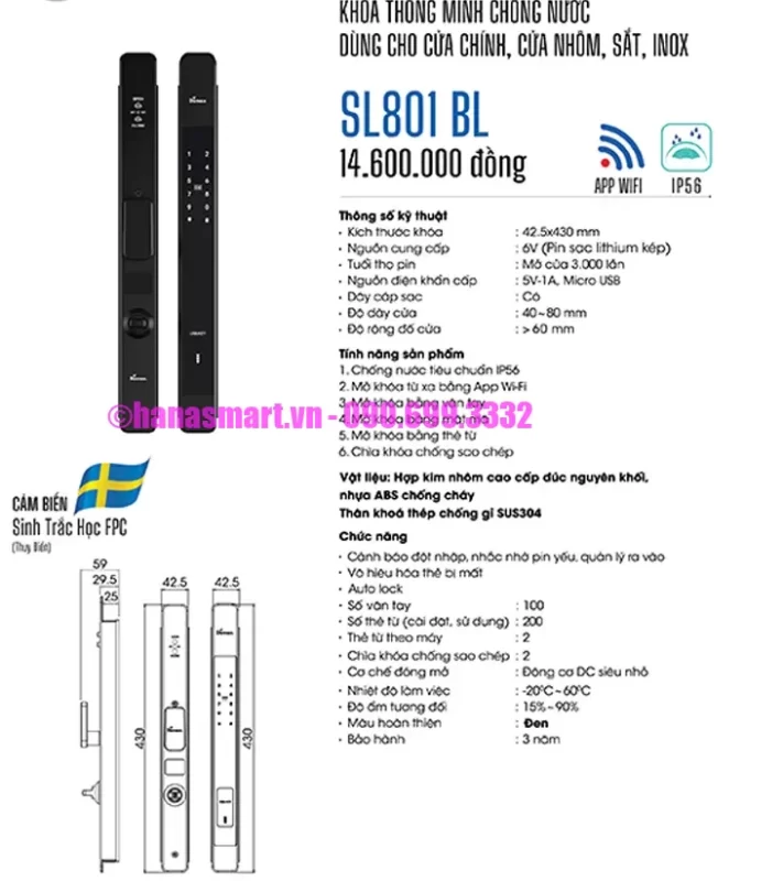 Khóa vân tay DEMAX SL801 BL APP WIFI tiêu chuẩn Đức 17 Khóa vân tay DEMAX SL801 BL APP WIFI tiêu chuẩn Đức