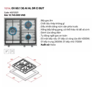 Bếp gas TEKA EX 60.1 3G AI AL DR CI BUT 40212021