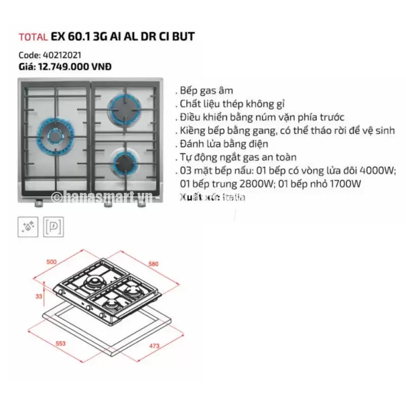 Bếp gas TEKA EX 60.1 3G AI AL DR CI BUT 40212021