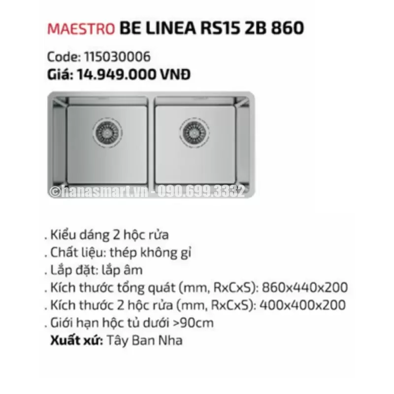 Chậu rửa bát TEKA BE LINEA RS15 2B 860 115030006