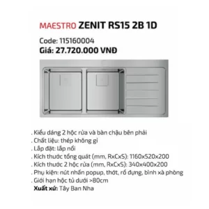 Chậu rửa bát TEKA ZENIT RS15 2B 1D 115160004