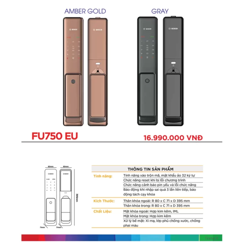 Khóa vân tay BOSCH FU750 EU GRAY