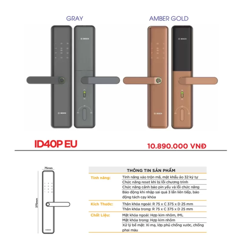 Khóa vân tay BOSCH ID40P EU AMBER GOLD