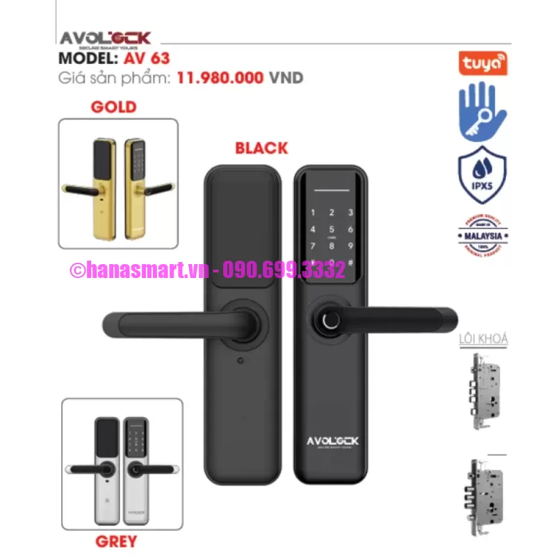 Khóa vân tay cửa gỗ AVOLOCK AV 63 BLACK