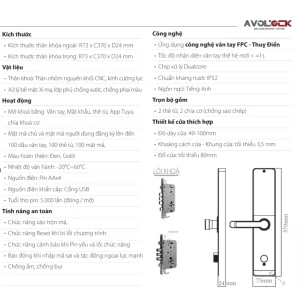 Khóa vân tay cửa gỗ AVOLOCK AV-65-B