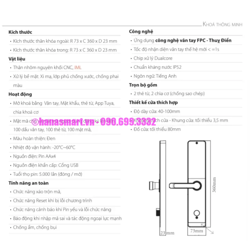 Khóa vân tay cửa gỗ AVOLOCK AV-67-B