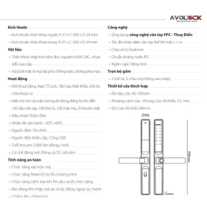 Khóa vân tay cửa nhôm AVOLOCK AN-393-B