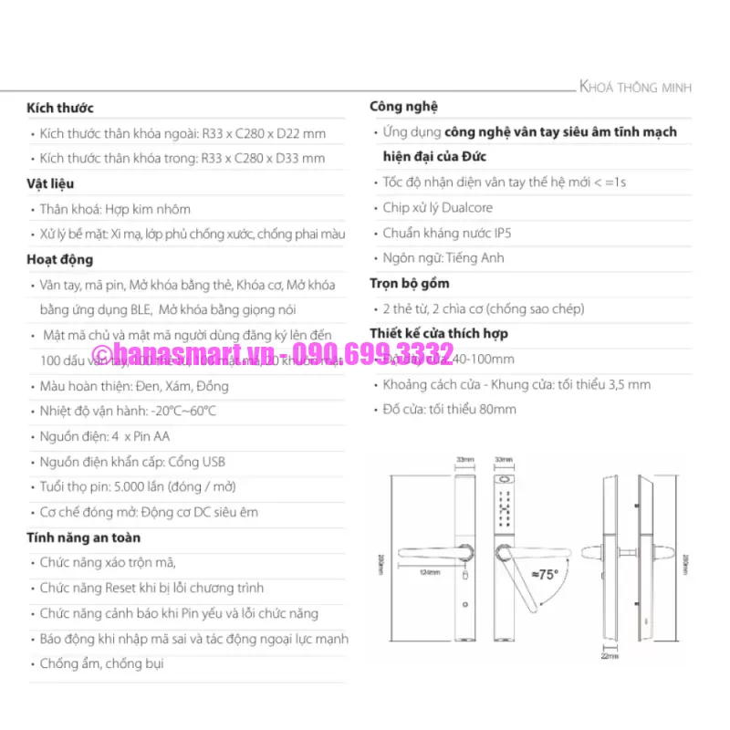 Khóa vân tay cửa nhôm AVOLOCK AN-395-B