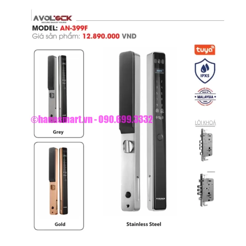 Khóa vân tay cửa nhôm AVOLOCK AN-399F GREY