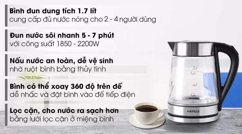 Ấm đun nước thủy tinh Hafele T-602C 535.43.732