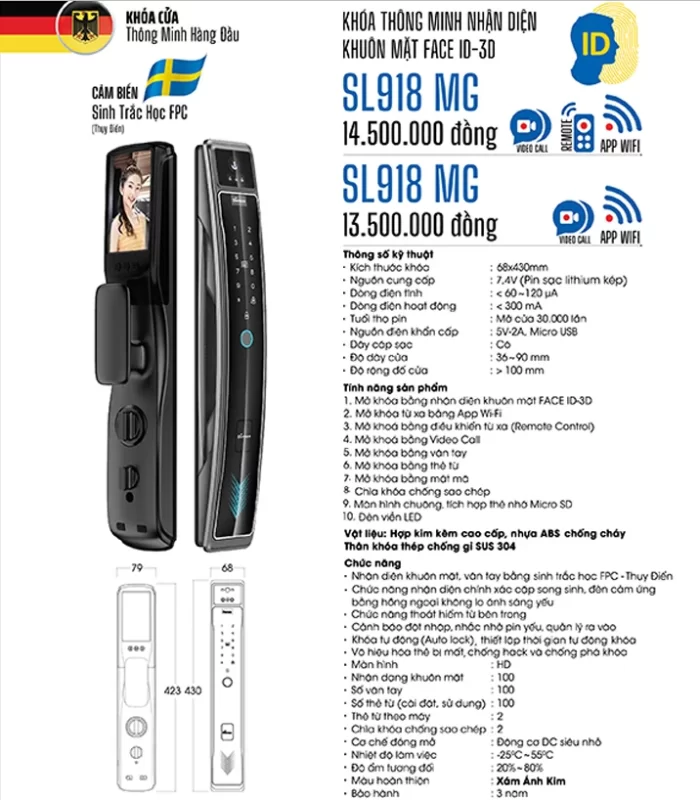 Khóa nhận diện khuôn mặt DEMAX SL918 MG REMOTE tiêu chuẩn Đức 17 Khóa nhận diện khuôn mặt DEMAX SL918 MG REMOTE tiêu chuẩn Đức
