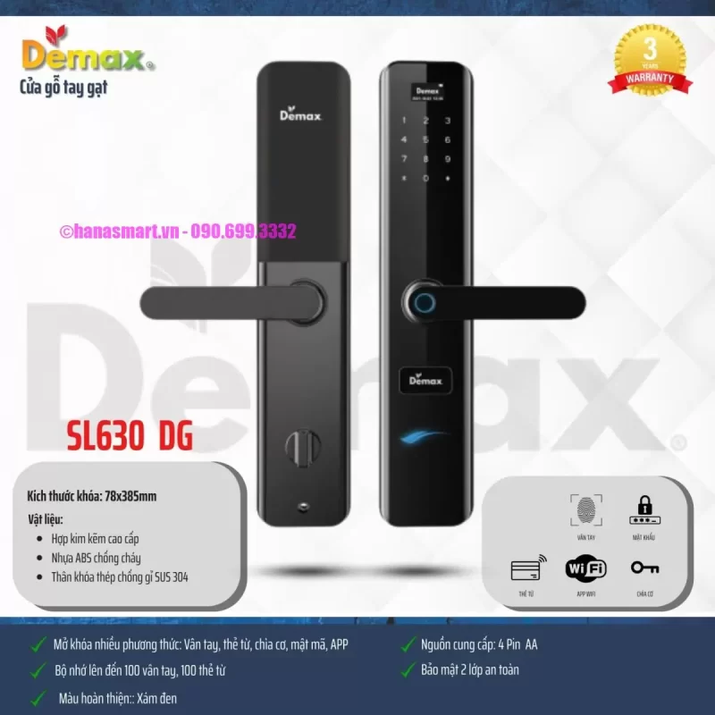 Khóa vân tay DEMAX SL630 DG REMOTE tiêu chuẩn Đức - khoa van tay demax sl630 dg remote tieu chuan duc3