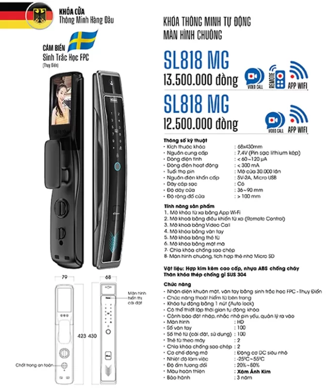 Khóa vân tay DEMAX SL818 MG REMOTE, APP WIFI tiêu chuẩn Đức 17 Khóa vân tay DEMAX SL818 MG REMOTE, APP WIFI tiêu chuẩn Đức