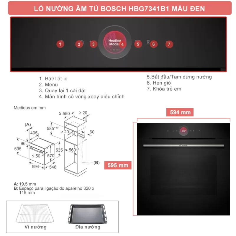 Lò nướng Bosch HBG7341B1 Serie 8 - lo nuong bosch hbg7341b1 serie 824