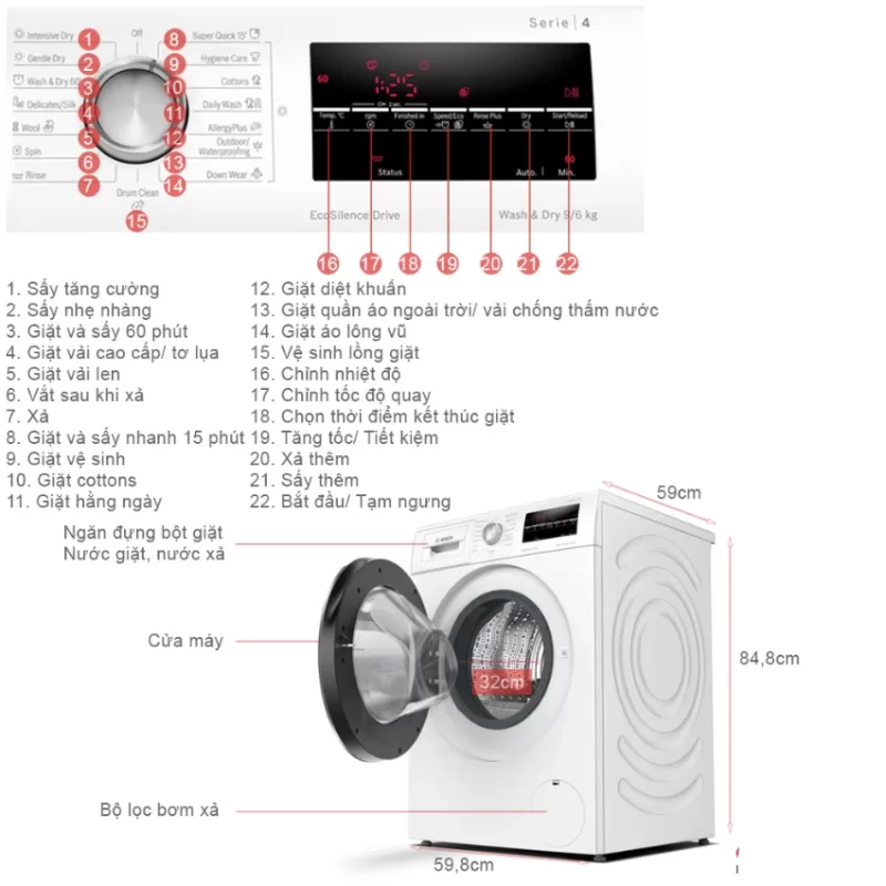 Máy giặt kết hợp sấy Bosch WNA14400SG - may giat ket hop say bosch wna14400sg67