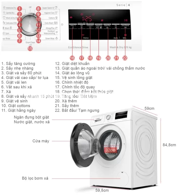 Máy giặt sấy Bosch HMH.WNA14400SG - may giat say bosch hmh wna14400sg12