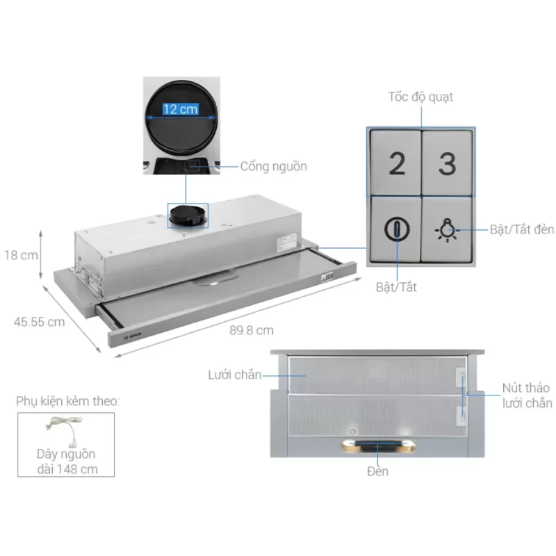 Máy hút mùi âm tủ Bosch DFT93AC50 - may hut mui am tu bosch dft93ac5010