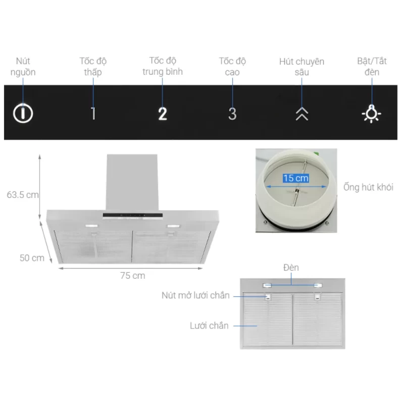 Máy hút mùi áp tường Bosch DWB77IM50 - may hut mui ap tuong bosch dwb77im506