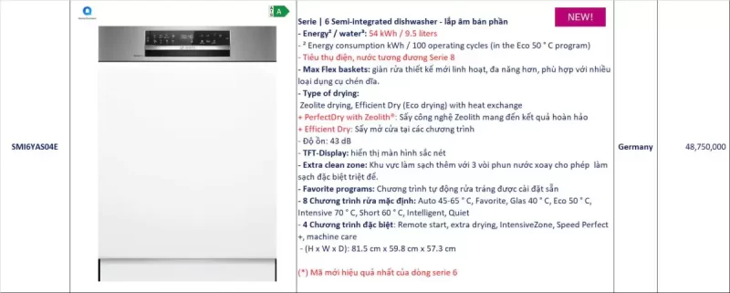 Máy rửa bát Bosch SMI6YAS04E Serie 6