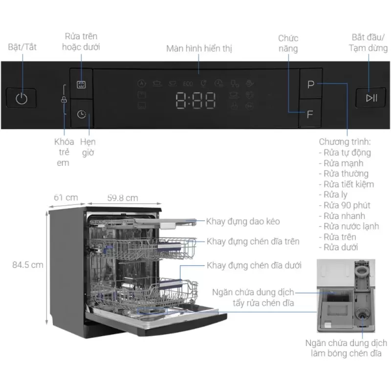 Máy rửa chén Hafele HDW-F602EB 538.21.360 - may rua chen hafele hdw f602eb 538 21 3607