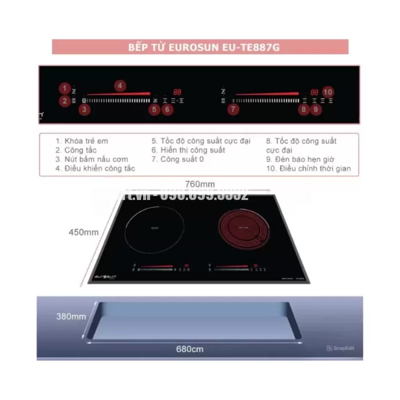 Bếp từ hồng ngoại EUROSUN EU-TE887G